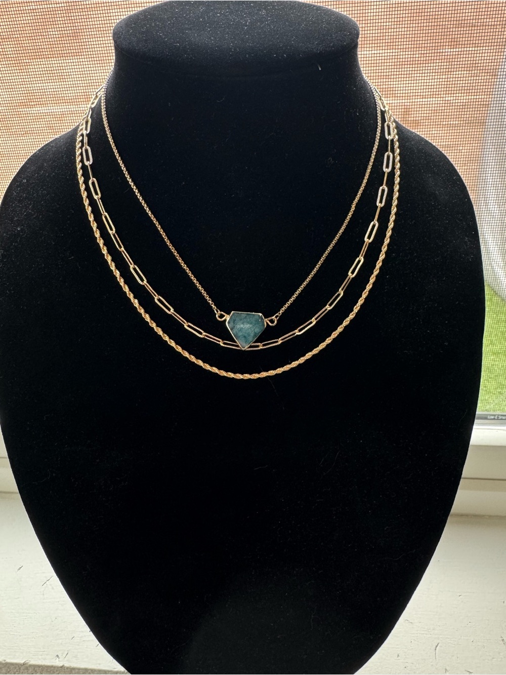 Panacea Cache Gold Layered Necklace with Teal Triangle Stone
